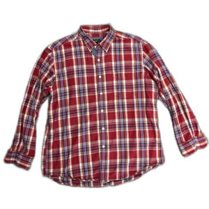Club Room Men's Red Blue Yellow Plaid Brushed Twill LS Button Up Shirt Size L